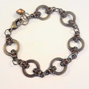 Antique Bronze & Orange Crystal Skull Bracelet.